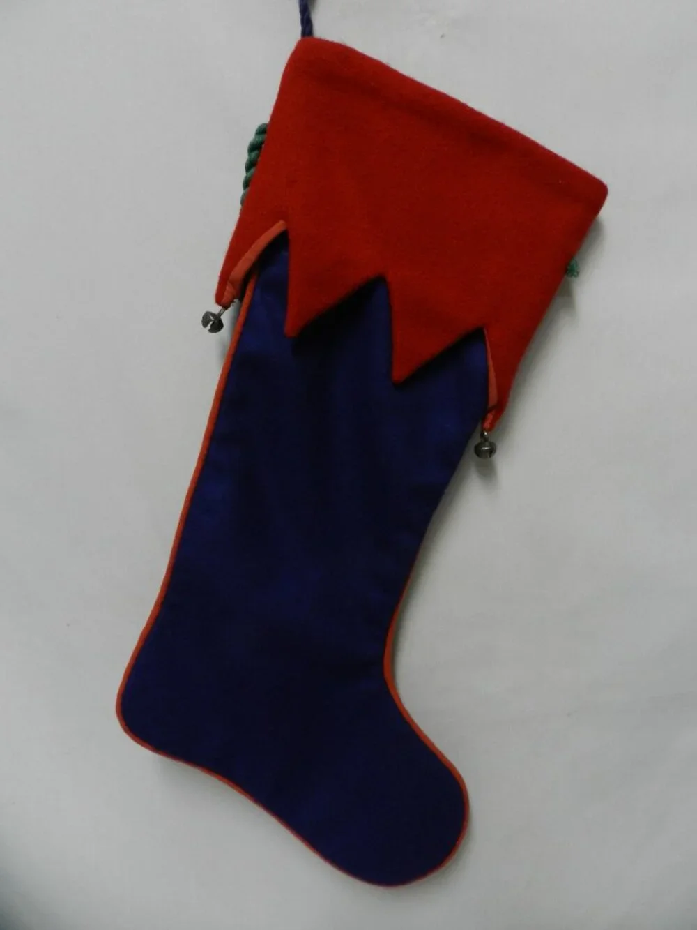 Crate & Barrel Christmas Jester Stocking Holidays w/ Pom Poms & Bells Vintage